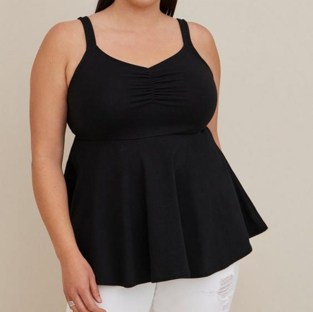 FOXY CINCHED FRONT PEPLUM TOP